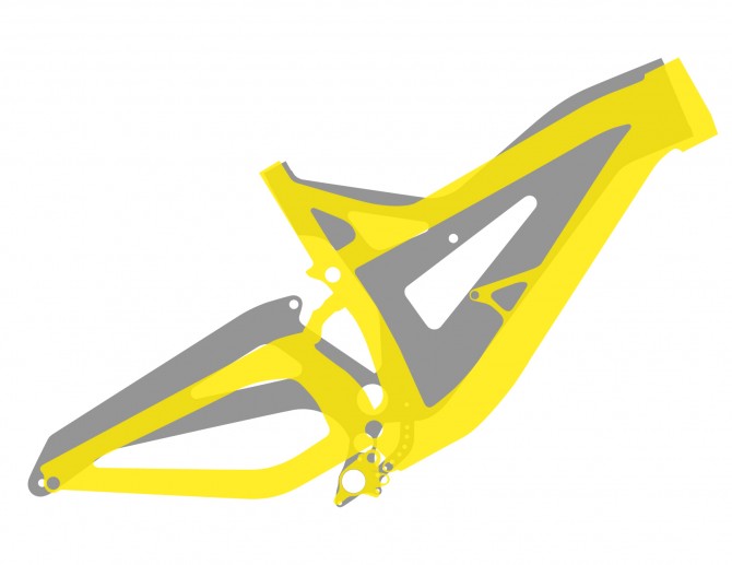 The old Fury is in grey, and the new slacker and shorter bike is in yellow.