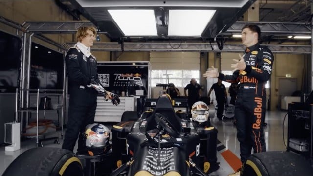 Fabio Wibmer drives a F1 car with Max Verstappen