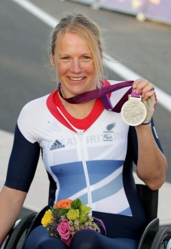 Karen Darke with her silver medal at the London 2012 Paralympics.