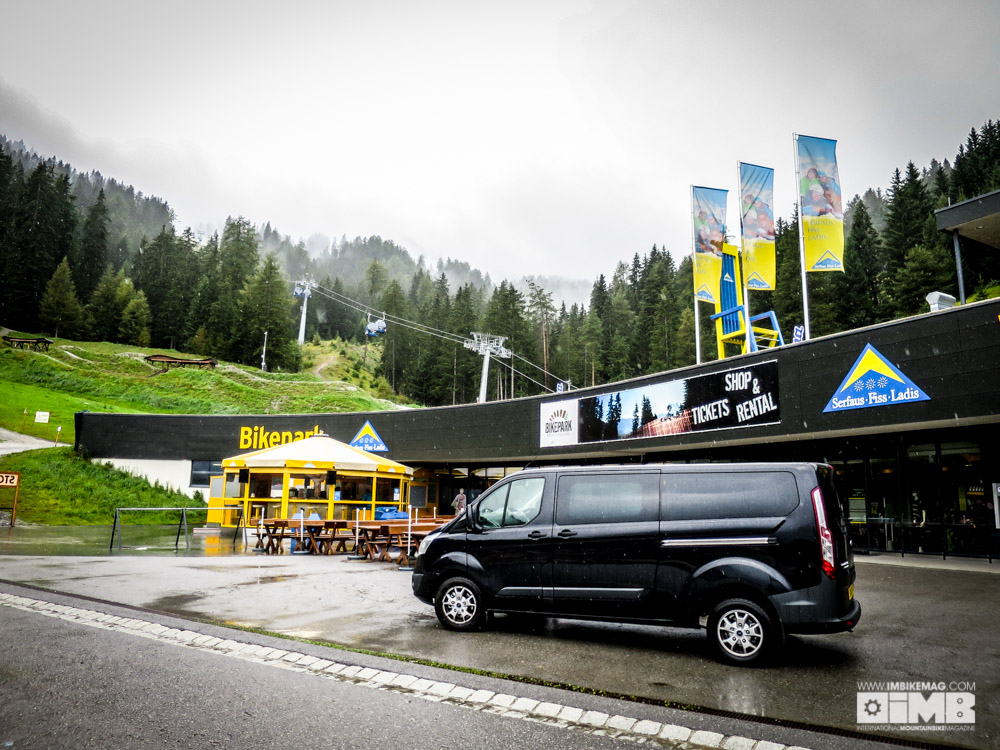 The bottom of the bike park at Surfhaus Fiss Ladis with our trusty #FordTransitCustom out front...