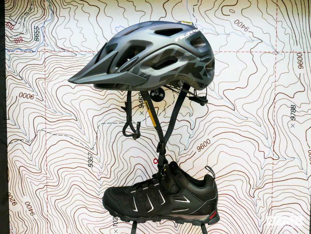 Close up of the new CrossRide helmet and MTB Shoe.