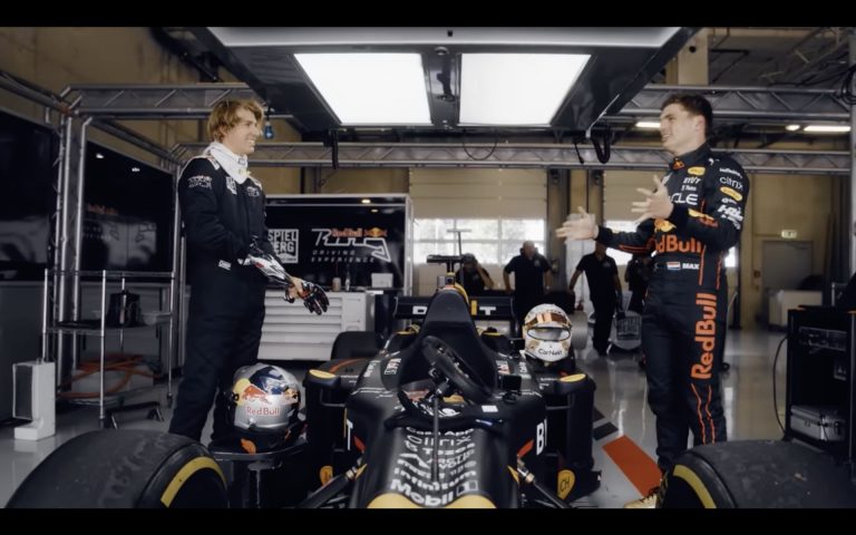 Fabio Wibmer drives a F1 car with Max Verstappen